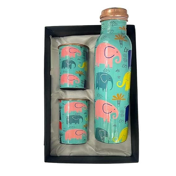 Anand Crafts Copper Water Bottle with Glass Set
