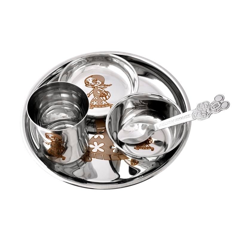 Anand Crafts Laser Print Stainless Steel Round Lunch & Dinner Set for Kids