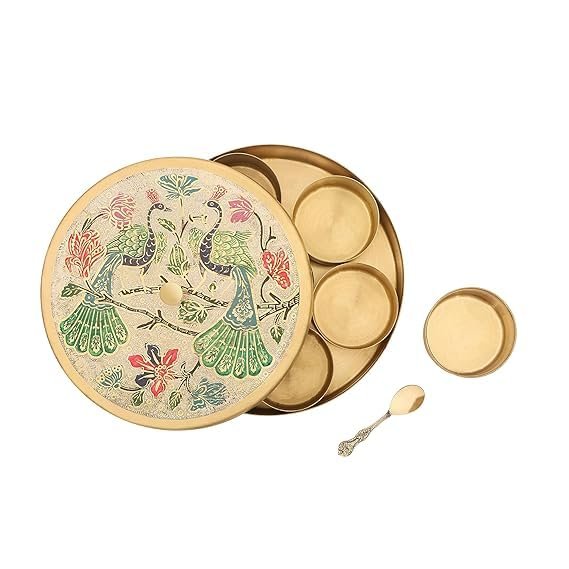 Anand Crafts Peacock Hand-Etched Brass Masala Box